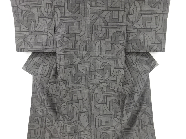 JAPANESE KIMONO / SILK / YUKI TSUMUGI / WOVEN ABSTRACT PATTERN